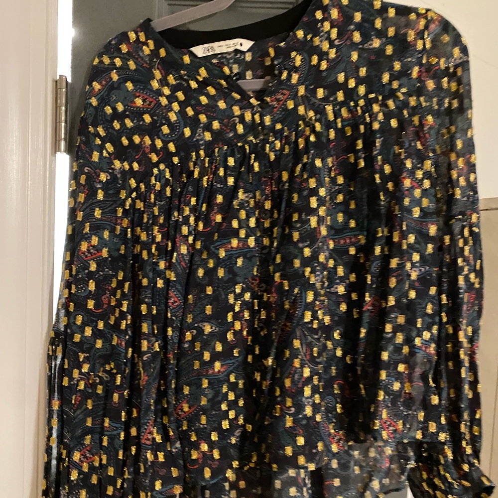 Zara flowy tunic top with gold detailing.